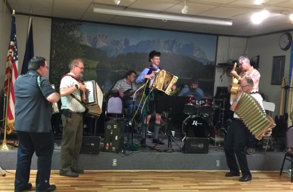 (l to r) David Bey, William Hayes, Ed Wasacz (bass), Cody McSherry, Jim Martin (drums), Ron Pivovar (guitar), Frank Vidergar, Jr.