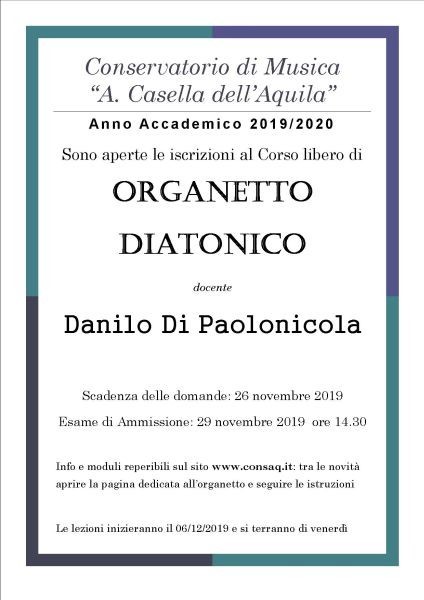 26/11 Ammissioni e Iscrizioni al corso libero di Organetto Diatonico